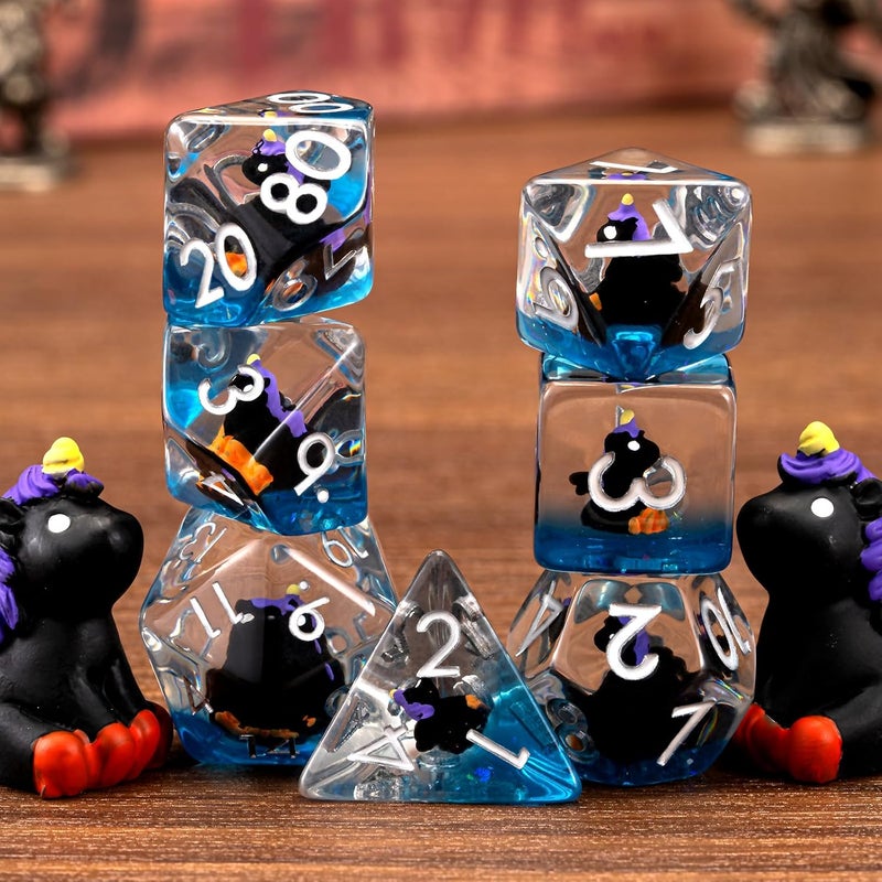 weyano Resin D&D Dice Set, Black Unicorn DND Animal Polyhedral Dice for Dungeons and Dragons, RPG, MTG DND 7-DIE (D4, D6, D8, D10, D12, D20, D%) for Ages 15 and Up - Image 3